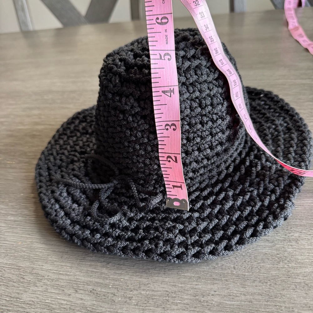 Black Knit Crochet Sunhat Bow Brimmed Hat - Picture 6 of 7